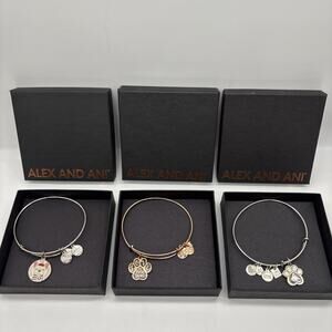 Alex and Ani Pet Dog Paw Print Bangle Bracelet Lot of 3 Set With Boxes